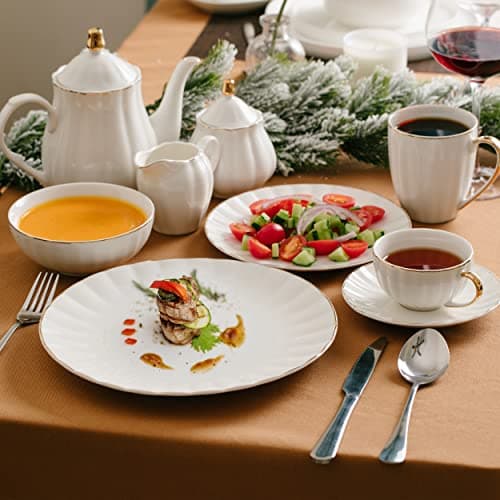 Gold Trimmed British Porcelain Cappuccino Cup Set, 6-Piece White Tea Cups