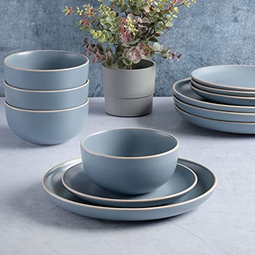 Gibson Home Rockaway Round Stoneware Dinnerware Set, Blue (4 Servings)