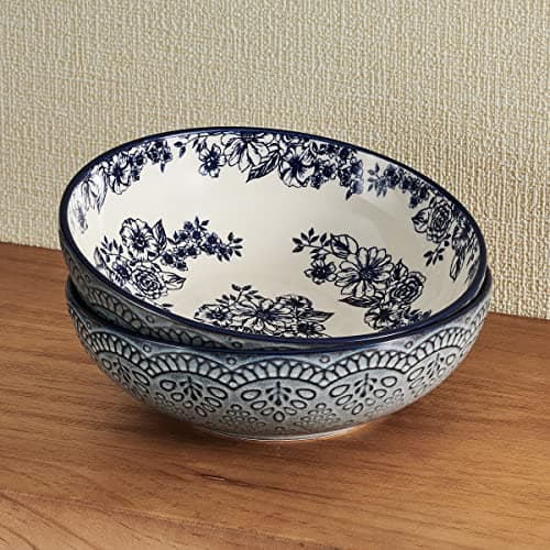 Pfaltzgraff Gabriela Blue Floral Pasta Bowls, Set of 2, 8 Inch