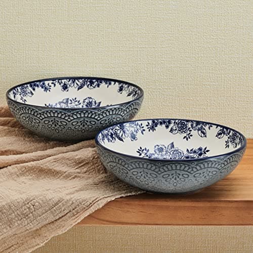 Pfaltzgraff Gabriela Blue Floral Pasta Bowls, Set of 2, 8 Inch