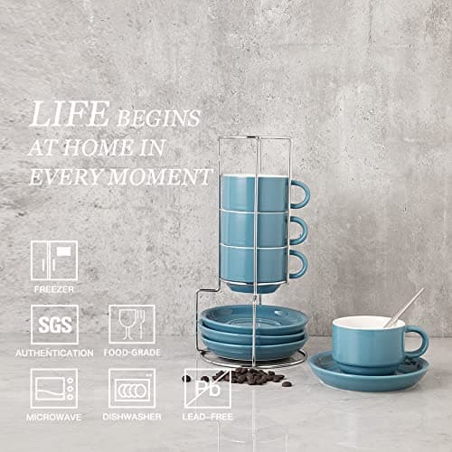 Sweejar Fog Blue Espresso Cups with Saucers - Set of 4