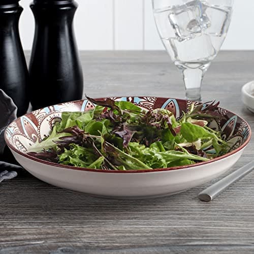 Artena Bohemia Porcelain Pasta Bowls Set of 4, 26oz, 8 Inch, Brown
