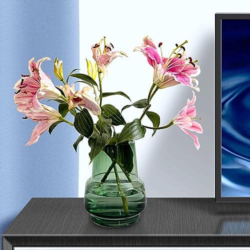 Handmade Modern Large Glass Vase for Flowers, 7.5 Inch (Green)