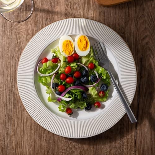 GBHOME Elegant Stoneware Dinnerware Set, 12-Piece Embossed Plates & Bowls | Safe for Dishwasher & Microwave | Ideal Hous