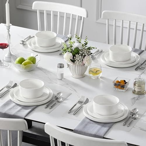 MALACASA LEAH 12-Piece Modern White Porcelain Dinnerware Set, Chip and Scratch Resistant