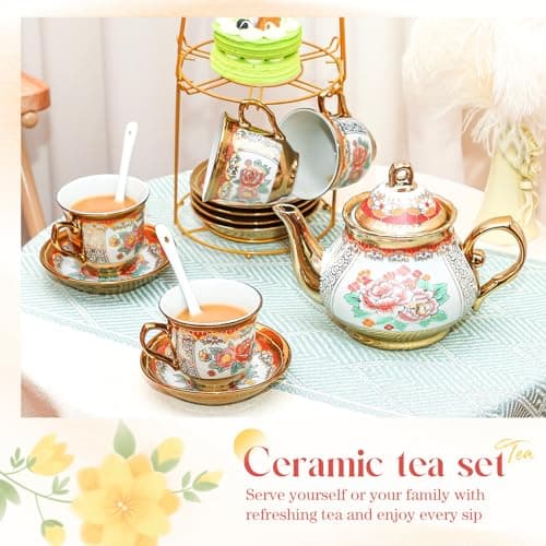 Vintage Gold Plated Tea Set for Women, Serving 6 People