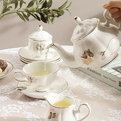 22-Piece Porcelain Tea Set for 6, Gift for Tea or Coffee Lovers, Wedding, Birthday