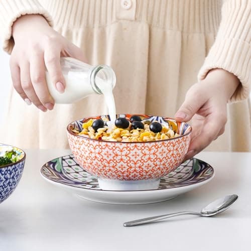Vancasso Jasmin Hand-Painted Arabic Series Porcelain Dinnerware Set - 12 Piece Bowls and Plates