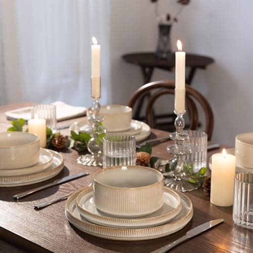 Famiware Cappuccino White Star Dinnerware Set, 12 Piece Chip-Resistant Kitchen Ware