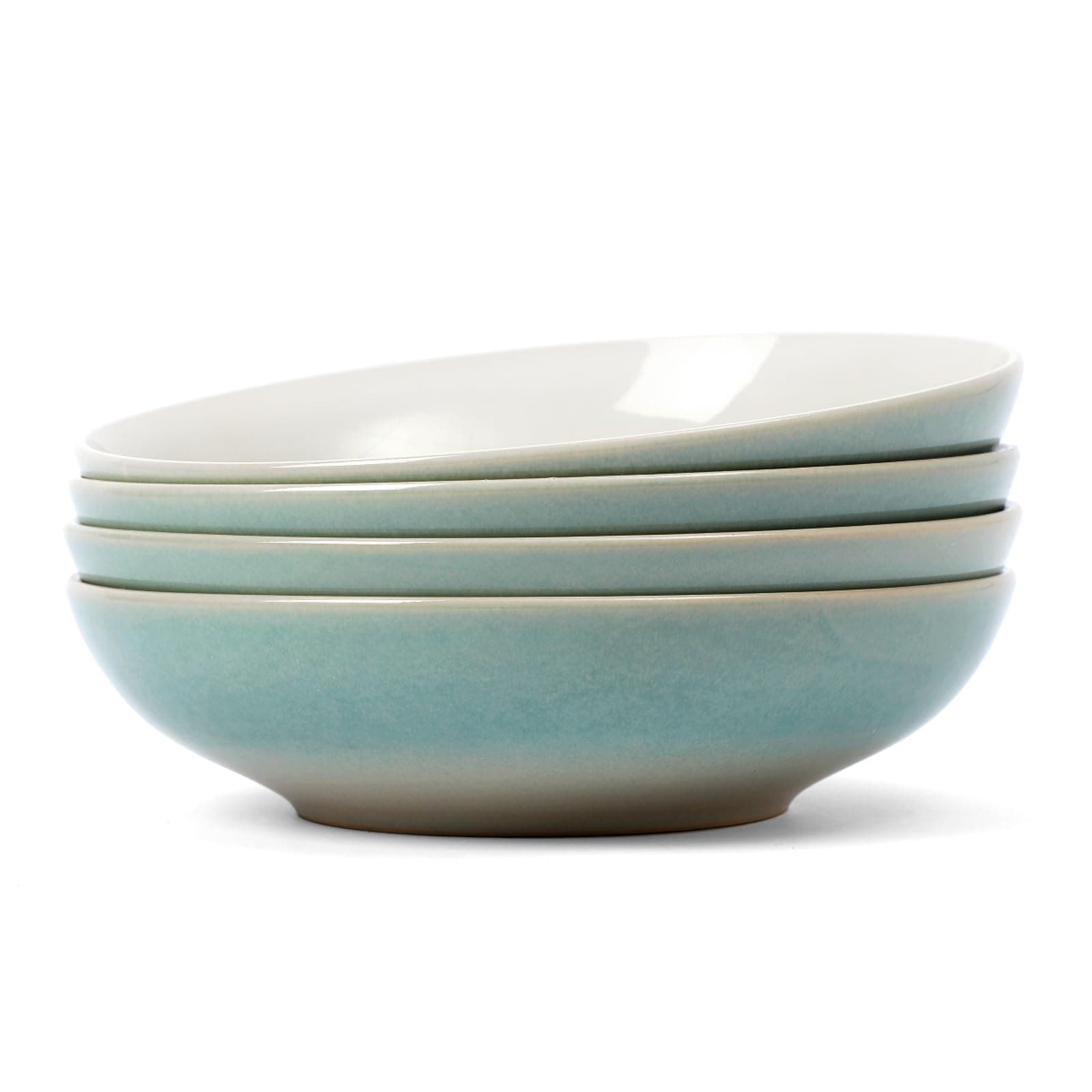 Famiware Glacier Series 8.7" Stoneware Pasta Bowls Set of 4, 34oz, Microwave & Dishwasher Safe, Aqua