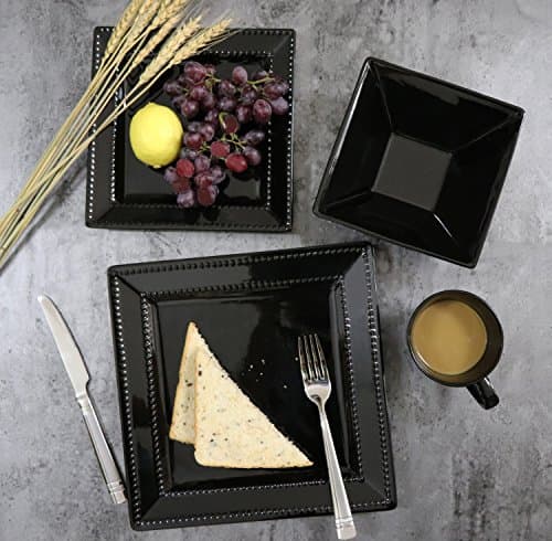 Lorren Home Trends 16-Piece Black Stoneware Dinnerware Set