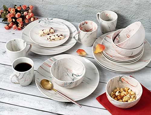 Lorren Home Multi-Marble 16-Piece Porcelain Dinnerware Set for Parties