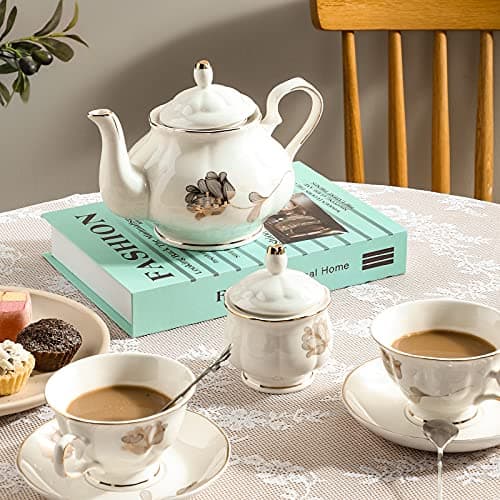 22-Piece Porcelain Tea Set for 6, Gift for Tea or Coffee Lovers, Wedding, Birthday