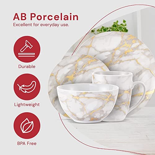 Safdie & Co. Gold Marble 16-Piece Dinnerware Indoor/Outdoor Sets