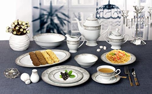57 Piece 'Juliette' Bone China Dinnerware Set (Service for 8 People), Silver by Lorren Home Trends