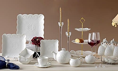 Jusalpha White Porcelain 5OZ Tea Cup and Saucer Set, Set of 6