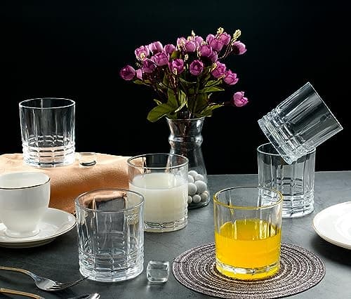 Set of 6 Textured Cut Glass 11oz Drinking Glasses for Home, Tall - for Lorren Home Trends