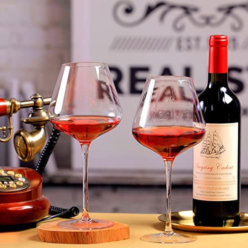Hand Blown Red Wine Glasses Set of 4 – Premium Crystal, 23 oz, Long Stem – Unique Gift