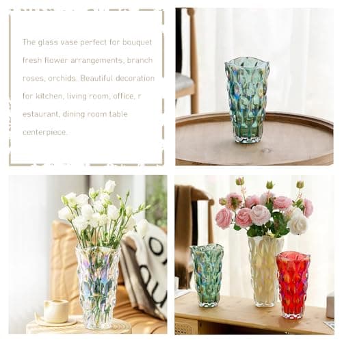 Colorful Green Crystal Clear Glass Vase for Tall Home Centerpieces