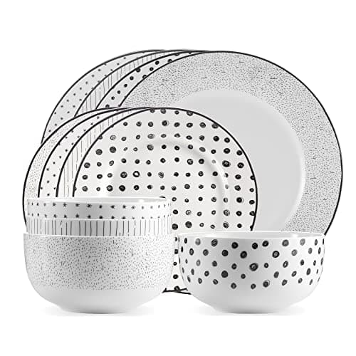 Safdie & Co. Gold Marble 16-Piece Dinnerware Indoor/Outdoor Sets — Black/White