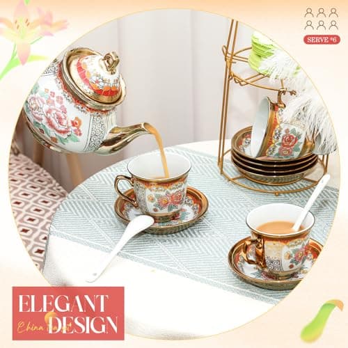 Vintage Gold Plated Tea Set for Women, Serving 6 People
