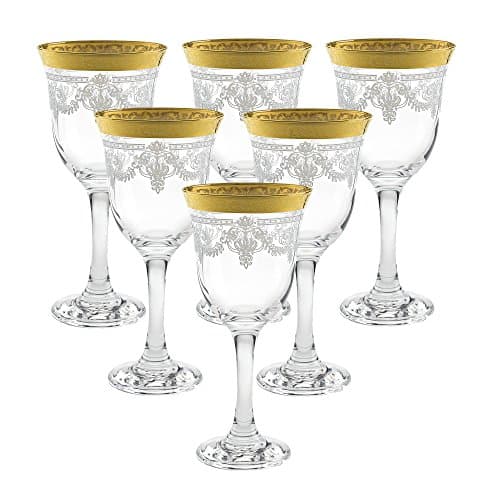 Refined and simplified title: Lorren Home Trends Red Wine Glasses Set of 6 with Stencil Pattern and Gold Band, Clear