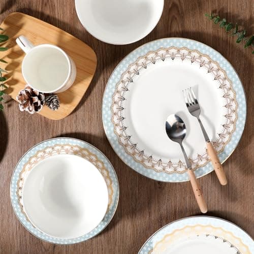Crown Series 16PC Fine Bone China Dinnerware Set with Gold Plating