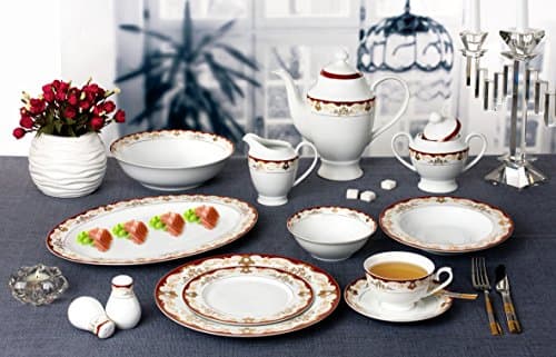 57 Piece 'Mabel' Bone China Dinnerware Set for 8 People - Burgundy