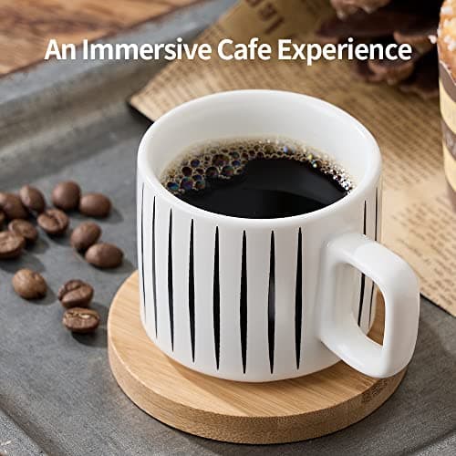 Luka Porcelain Espresso Cup Set of 4, White & Black, 4 Ounce