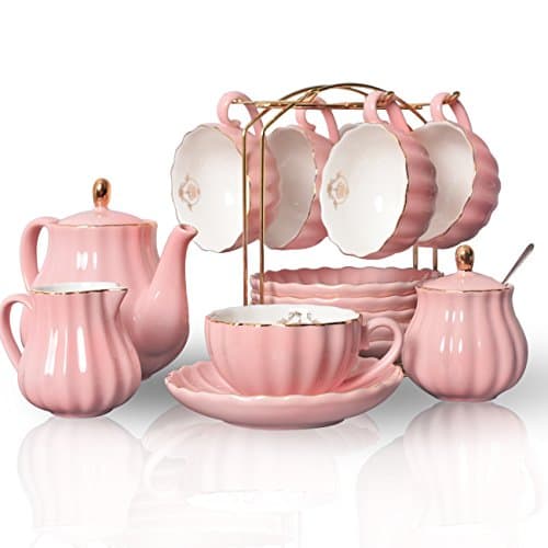 Sweejar British Royal Porcelain Tea Set, 8oz Cups & Saucer for 6 Guests, Teapot Included