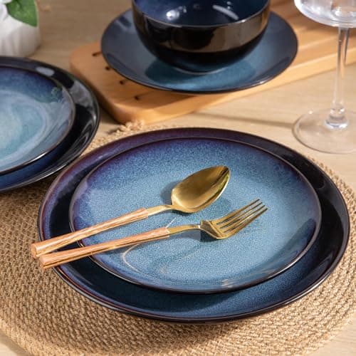 LERATIO Oven & Dishwasher Safe Ceramic Dinnerware Set for 6, Blue(18PCS)