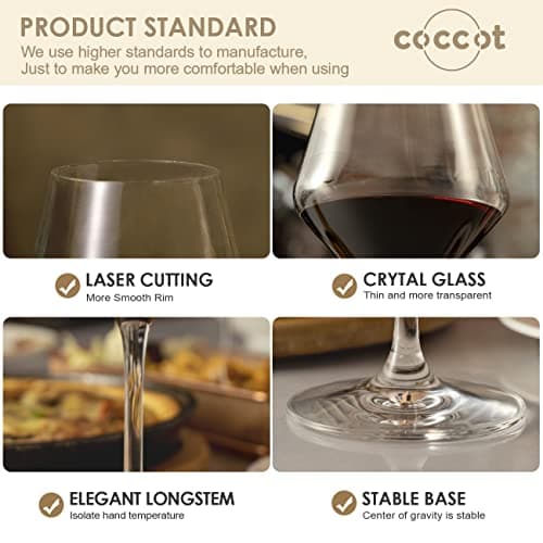 Lead-Free Premium Crystal White & Red Wine Glasses, Hand Blown Italian Style, 6 Pack(16oz)