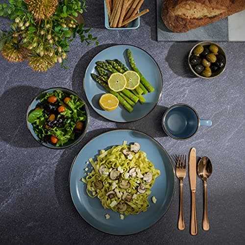 Gibson Home Rockaway Round Stoneware Dinnerware Set, Matte Blue (16pcs, Serves 4)