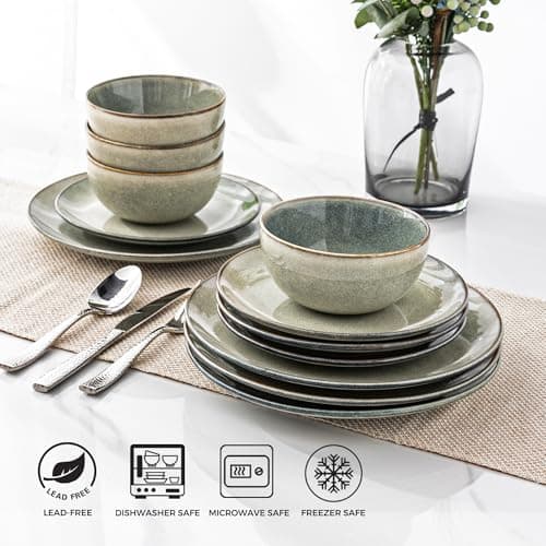 AmorArc Ceramic Dinnerware Set for 4, 12 Pieces Handpainted Stoneware