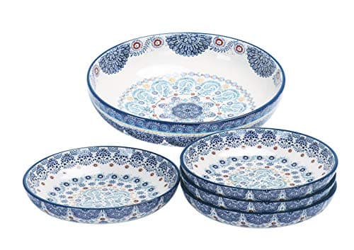Bico Havana Ceramic Pasta Bowls (Set of 5) - 1 x 214oz, 4 x 35oz - for Pasta, Salad, Microwave & Dishwasher Safe - Housewarming Gift