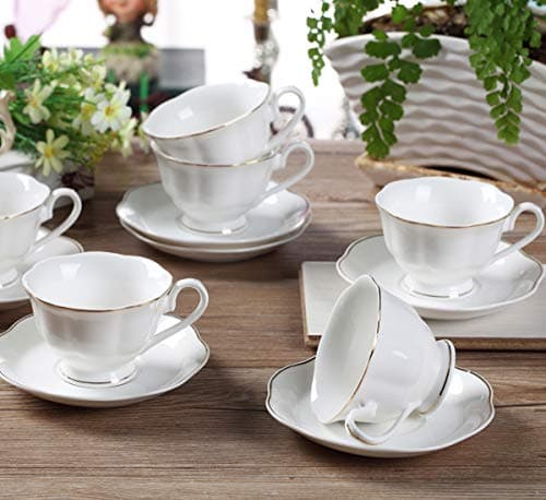 GuangYang 6-Piece Fine Porcelain Cup and Saucer Set for Tea and Coffee