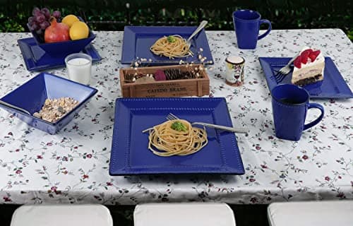 Square Beaded Stoneware Dinnerware Set, 16 Pieces, Blue