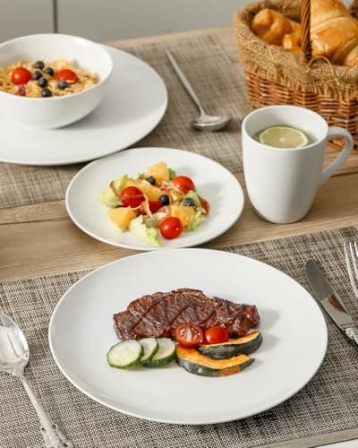 Ceramic Dinnerware Set for 4, White, Dishwasher & Microwave Safe