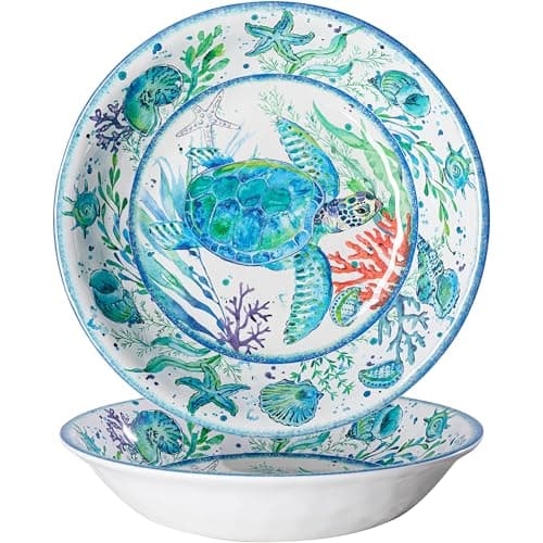 LEHAHA Vintage Red Melamine Pasta Bowls, Set of 6, 9.25" Salad Bowls, Dishwasher Safe… — Marine Life