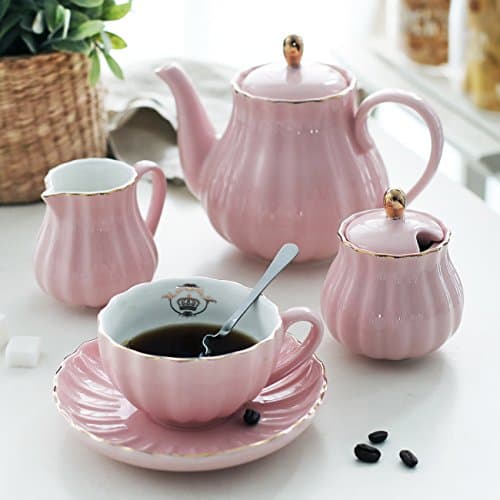 Sweejar British Royal Porcelain Tea Set, 8oz Cups & Saucer for 6 Guests, Teapot Included