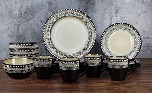Lorren Home Trends Large Blue Glazed Dinnerware Set