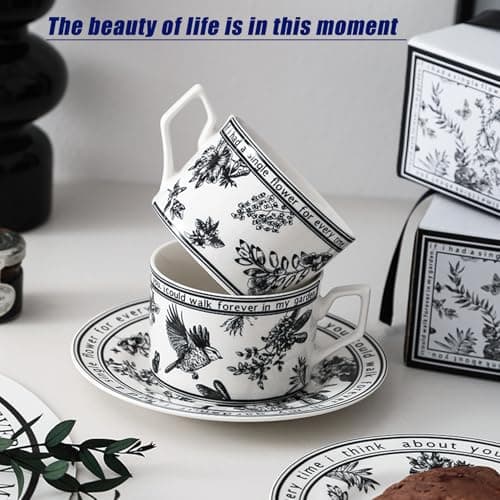 Vintage Floral Ceramic Coffee Cup and Saucer Set - Perfect for Espresso, Tea or Coffee Lovers