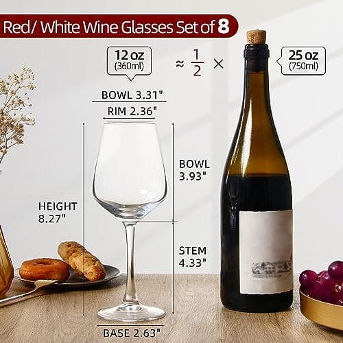 12oz Clear Red/White Wine Glasses Set of 8 for Party, Wedding & Home