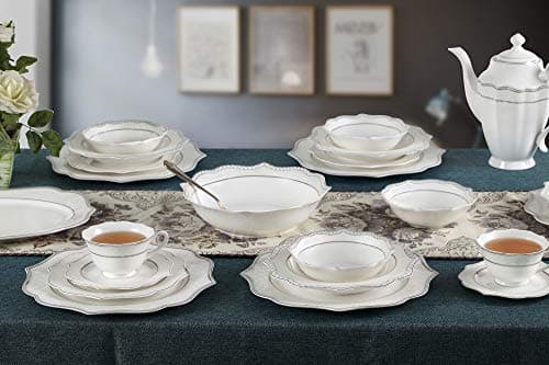 Lorren Home Trends Lace-57 Silver Dinnerware Set for Entertaining