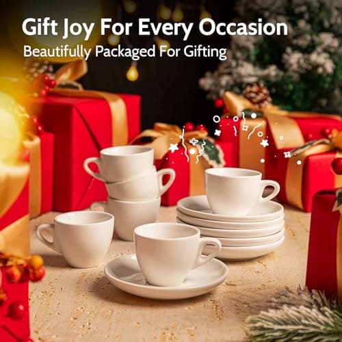 Sweese White Porcelain Espresso Cups with Saucers - Set of 6