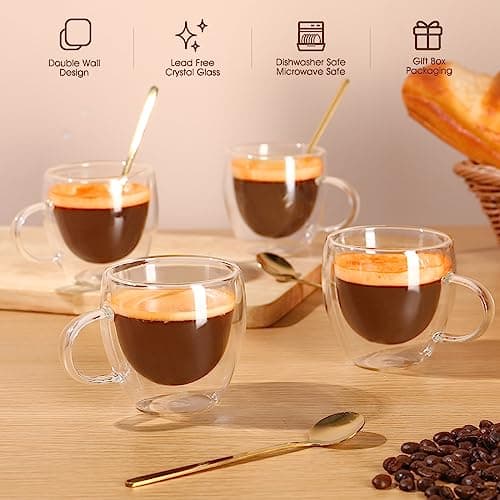 Set of 4 Double Wall 5oz Espresso Cups in Gift Box