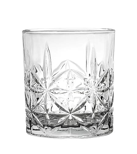 Lorren Home Trends Textured Cut Glass 11 Oz Double Old Fashion Drinking Glass, Set of 6