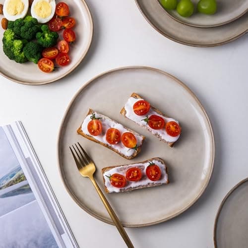 AmorArc Ceramic Dinnerware Set, Handmade Reactive Glaze Plates & Bowls, Chip & Crack Resistant, Dishwasher & Microwave S