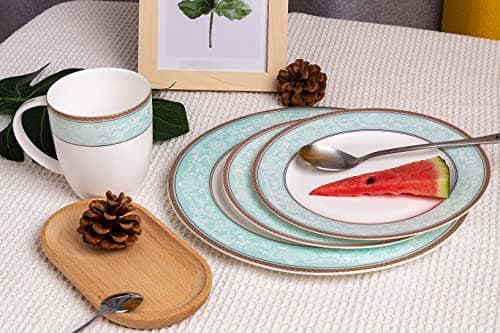Fine Bone China 16-Pcs Dinnerware Set, Classic Relief Gilt Edged Porcelain