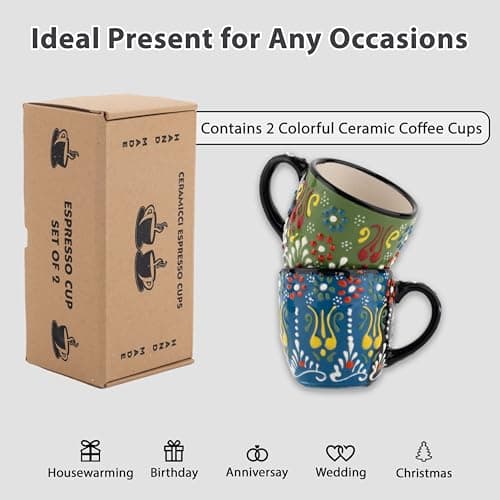 Modern Stackable Ceramic Espresso Cup Set (Green/Blue)